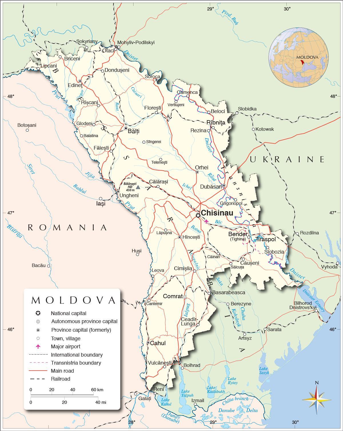 Mapa da república de Moldavia